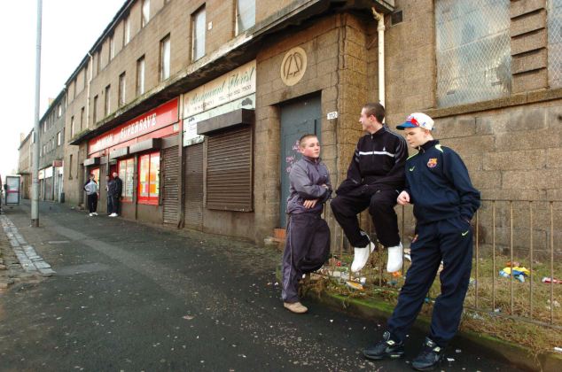 Scenes from deprived areas in Glasgow where local communities lack hope and are blighted by drugs, vandalism and poverty. Pictured: Royston Road in Royston.